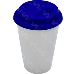 Vaso Tumbler de cerámica 15oz. Cónico con tapa de silicón color azul ColorMake