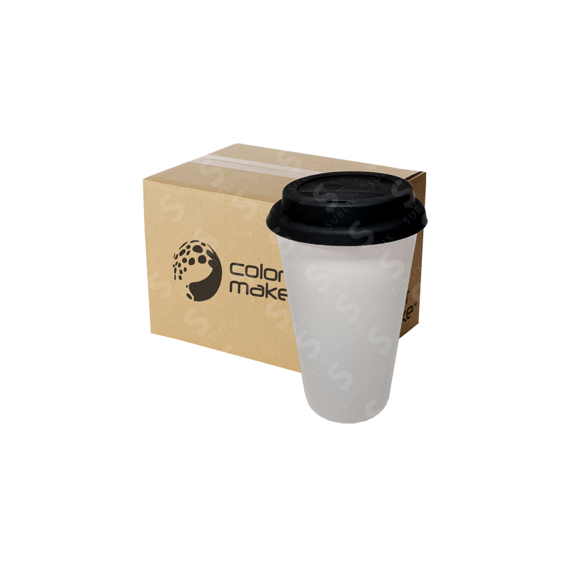 Vaso Tumbler de cerámica 15oz Cónico tapa de silicón  negro (Caja de 36) Color Make