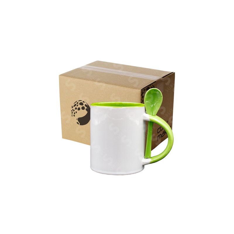 Taza de cerámica 11oz Con cuchara Interior verde (Caja de 36) Color Make