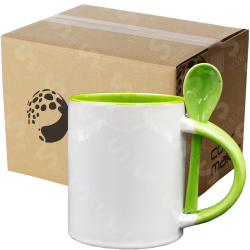 Taza de cerámica 11oz Con cuchara Interior verde (Caja de 36) Color Make