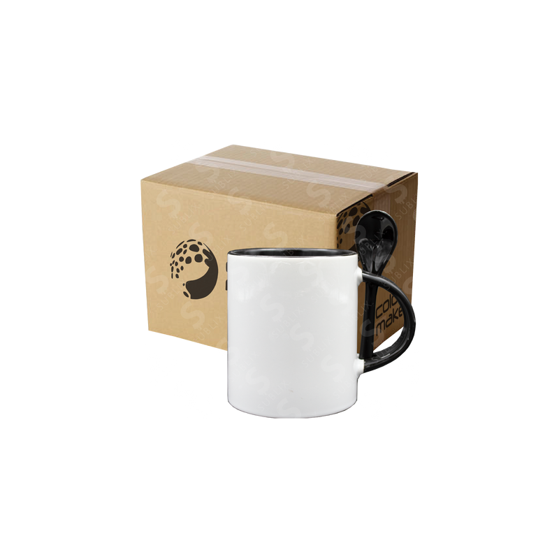 Taza de cerámica 11oz Con cuchara Interior negro (Caja de 36) Color Make