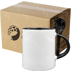 Taza de cerámica 11oz Con cuchara Interior negro (Caja de 36) Color Make