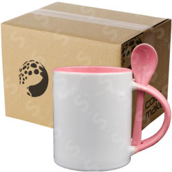 Taza de cerámica 11oz Con cuchara Interior rosa (Caja de 36) Color Make