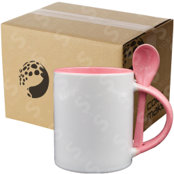 Taza de cerámica 11oz Con cuchara Interior rosa (Caja de 36) Color Make