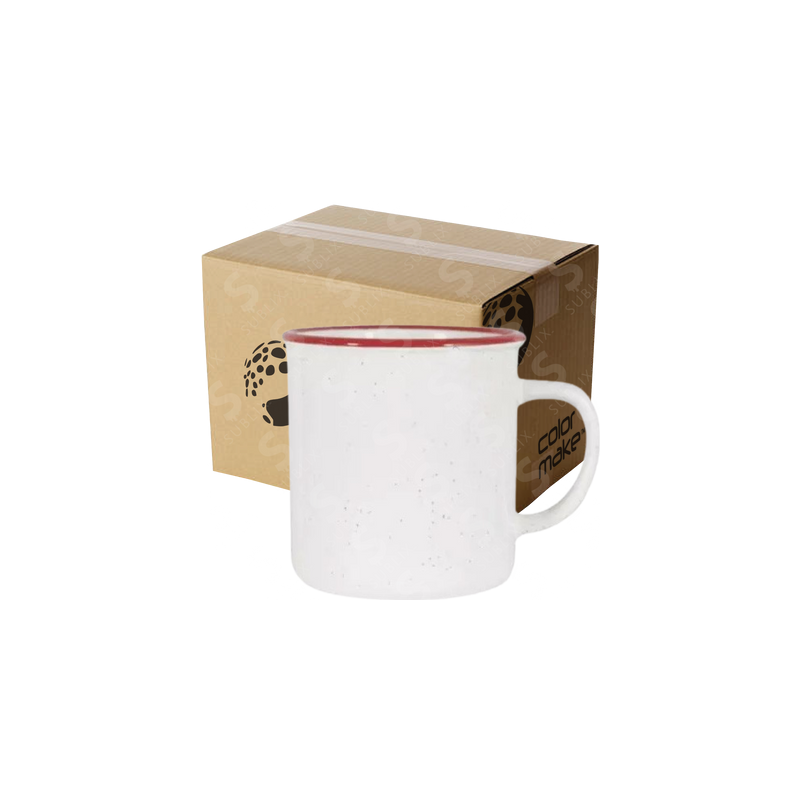 Taza de cerámica 11oz Estilo Peltre Borde  rojo (Caja de 48)  Color Make