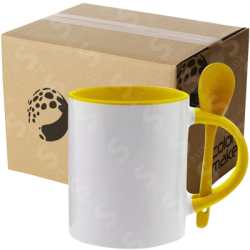 Taza de cerámica 11oz Con cuchara Interior amarillo (Caja de 36) Color Make