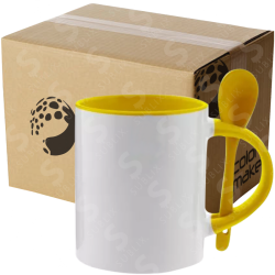Taza de cerámica 11oz Con cuchara Interior amarillo (Caja de 36) Color Make