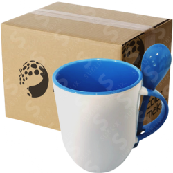 Taza de cerámica 11oz Con cuchara Interior azul (Caja de 36) Color Make