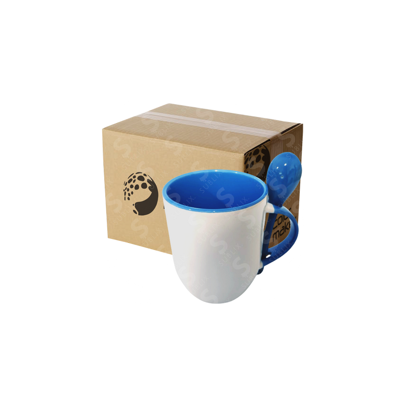 Taza de cerámica 11oz Con cuchara Interior azul (Caja de 36) Color Make