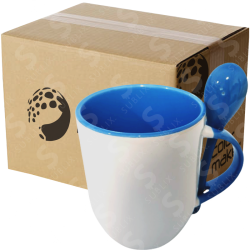 Taza de cerámica 11oz Con cuchara Interior azul (Caja de 36) Color Make