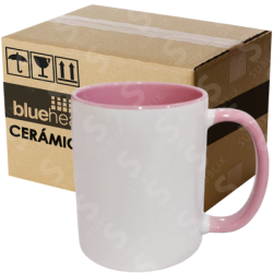 Taza de cerámica 11oz Blanca Reforzada  Interior y asa color Rosa (Caja de 36) Blue Heat