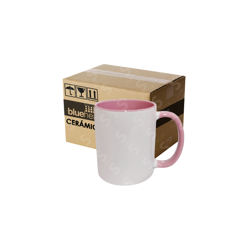 Taza de cerámica 11oz Blanca Reforzada  Interior y asa color Rosa (Caja de 36) Blue Heat