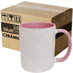Taza de cerámica 11oz Blanca Reforzada  Interior y asa color Rosa (Caja de 36) Blue Heat