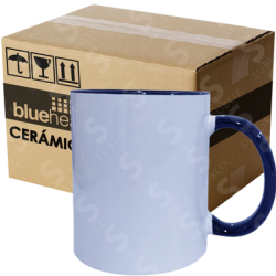 Taza de cerámica 11oz Blanca Reforzada  Interior y asa color cobalto (Caja de 36) Blue Heat