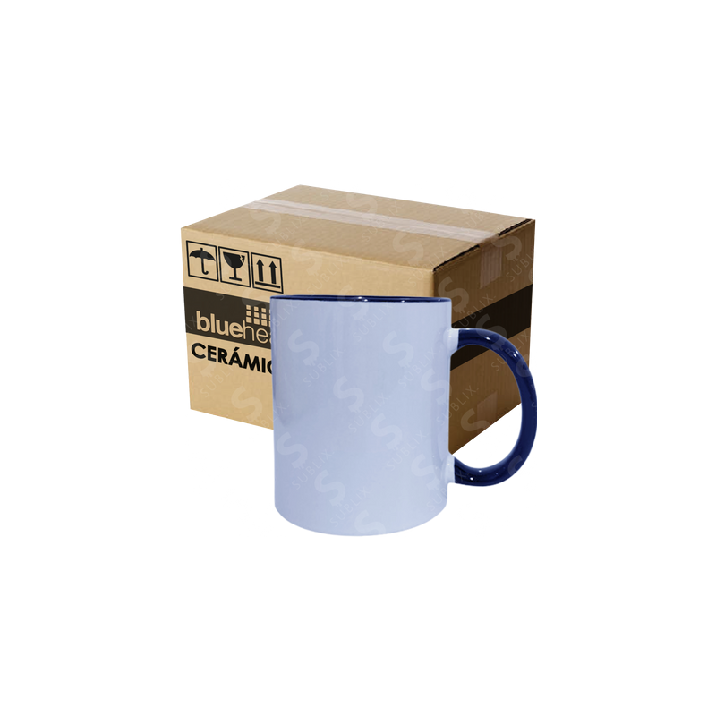 Taza de cerámica 11oz Blanca Reforzada  Interior y asa color cobalto (Caja de 36) Blue Heat