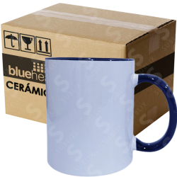 Taza de cerámica 11oz Blanca Reforzada  Interior y asa color cobalto (Caja de 36) Blue Heat