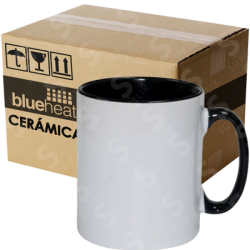 Taza de cerámica 11oz Blanca Reforzada  Interior y asa color negro (Caja de 36) Blue Heat