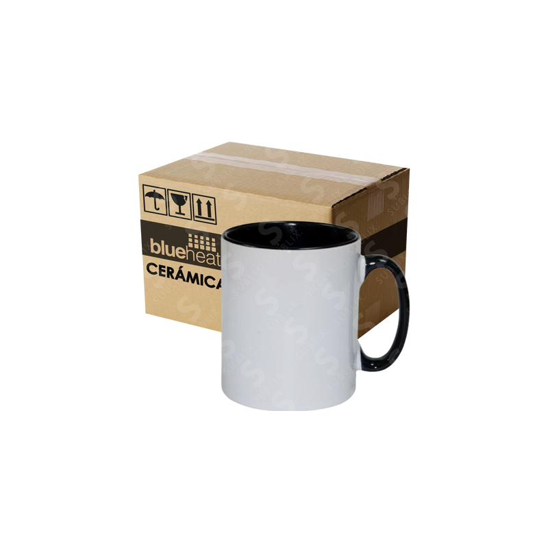 Taza de cerámica 11oz Blanca Reforzada  Interior y asa color negro (Caja de 36) Blue Heat
